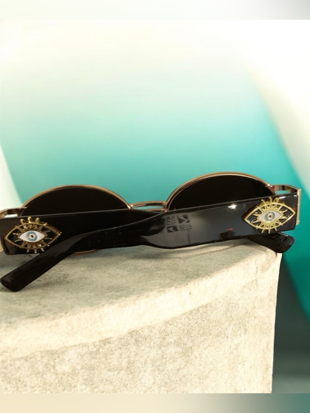 Black Round Sunglasses with Gold evil eye see no evil Accent - Unbranded